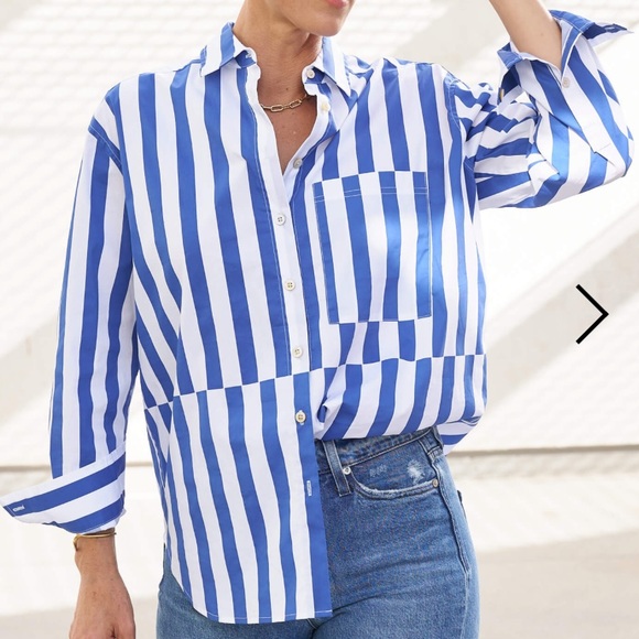 AYR Deep End Button-down Shirt, Marais Blue Regatta Stripe - Picture 1 of 3